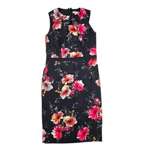 Dress Barn Sleeveless Dress Women Size 6 Black Red Floral Preppy Office